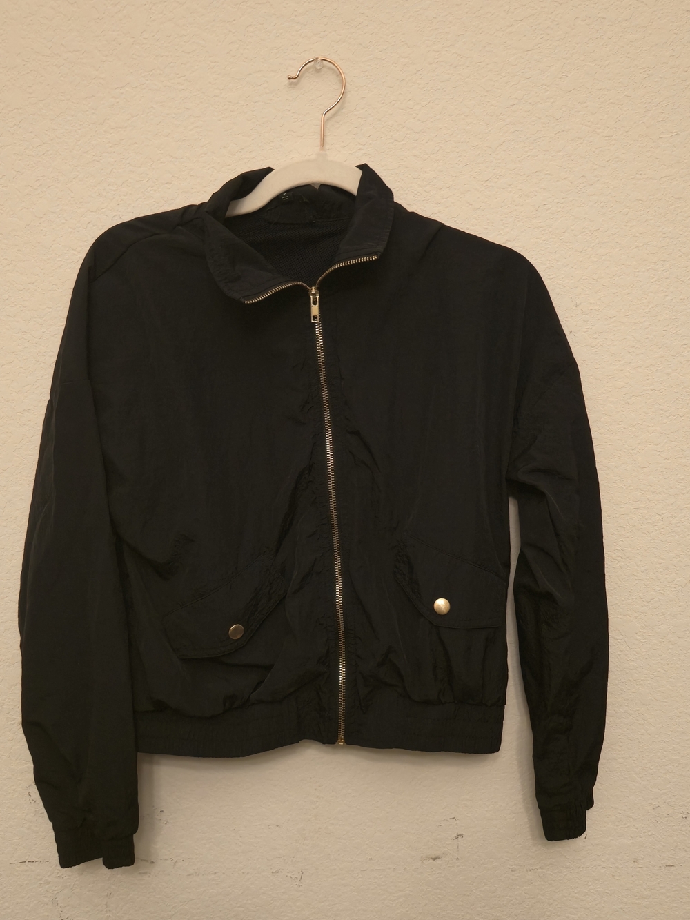 mine Black Zip-Up Bomber Jacket with Snap Pockets